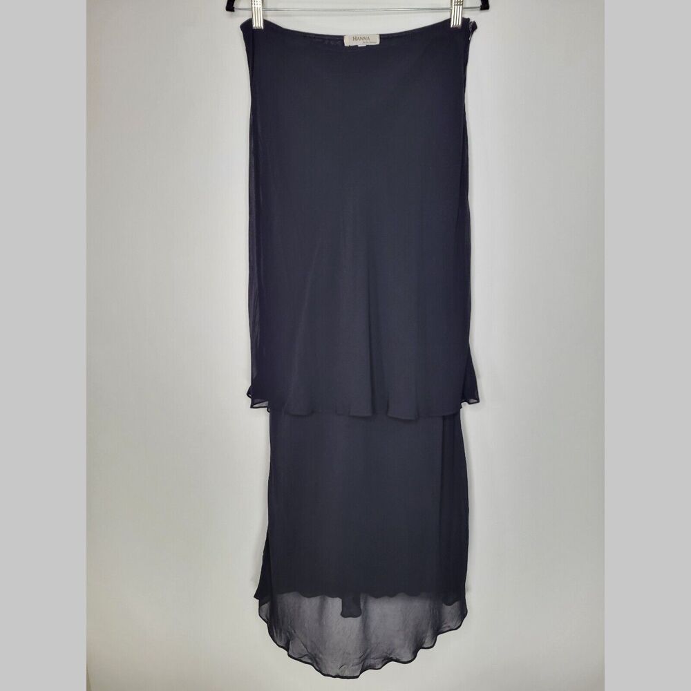 HANNA FOR LA JOURNEE Black Layered Skirt Size 3 (8-10) Rayon Semi Sheer Zip